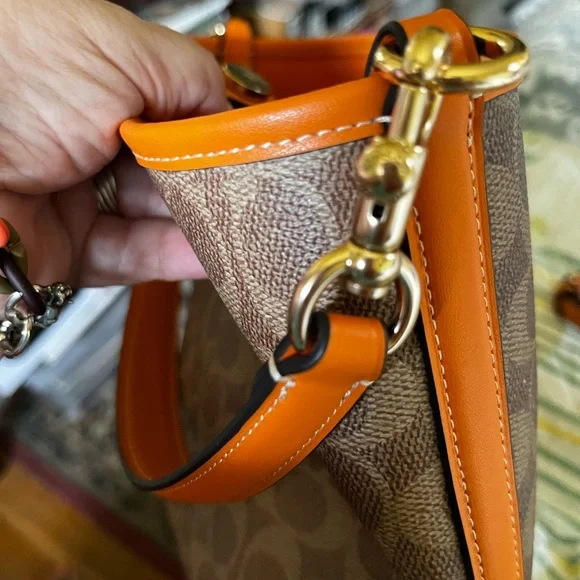 Coach Signature Canvas and Bright Mandarin City Bucket Bag - Picture 8 of 16